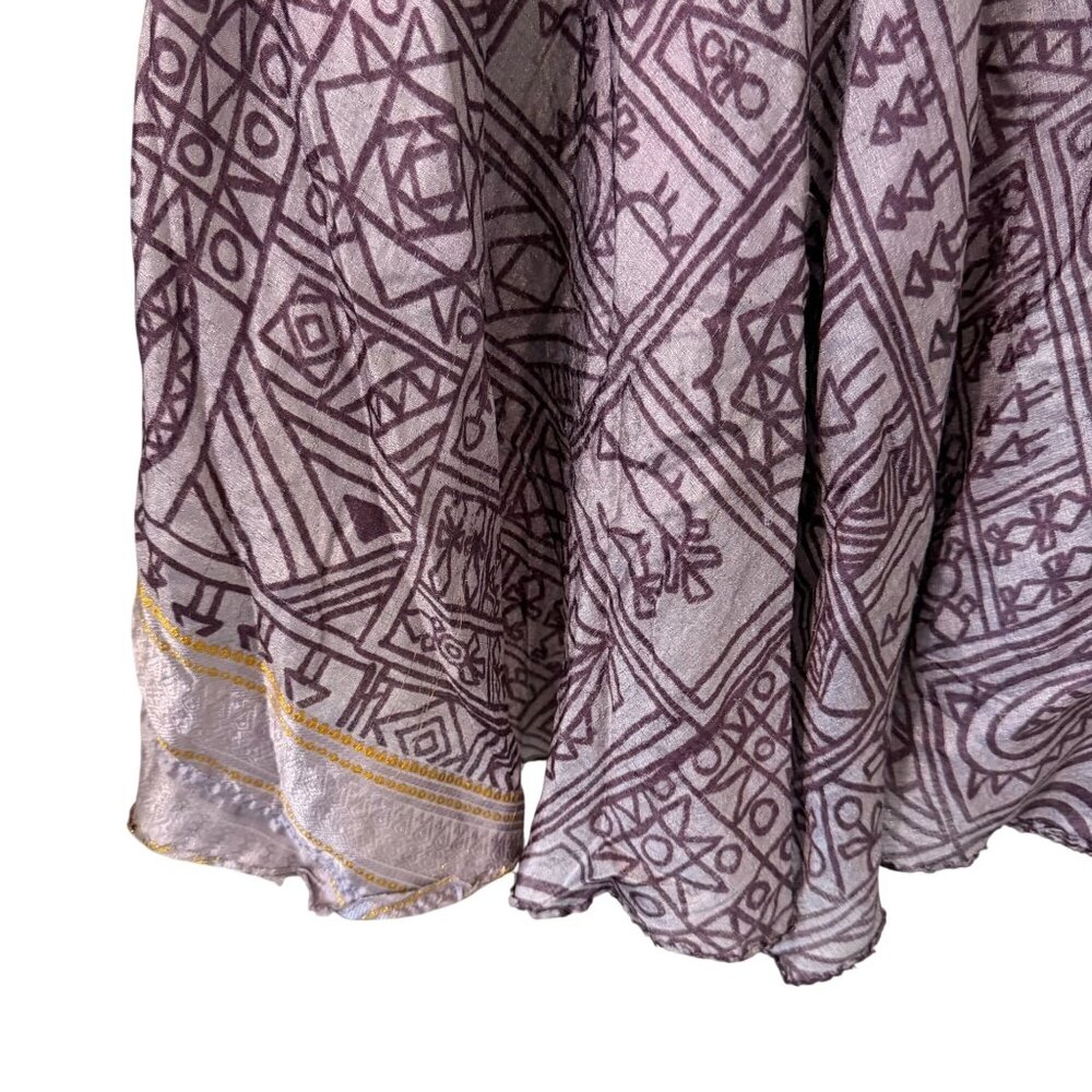 Boho Reversible Wrap Skirt Silk Purple Pink Tie Hippie Indie Fairy Layered - Picture 8 of 12